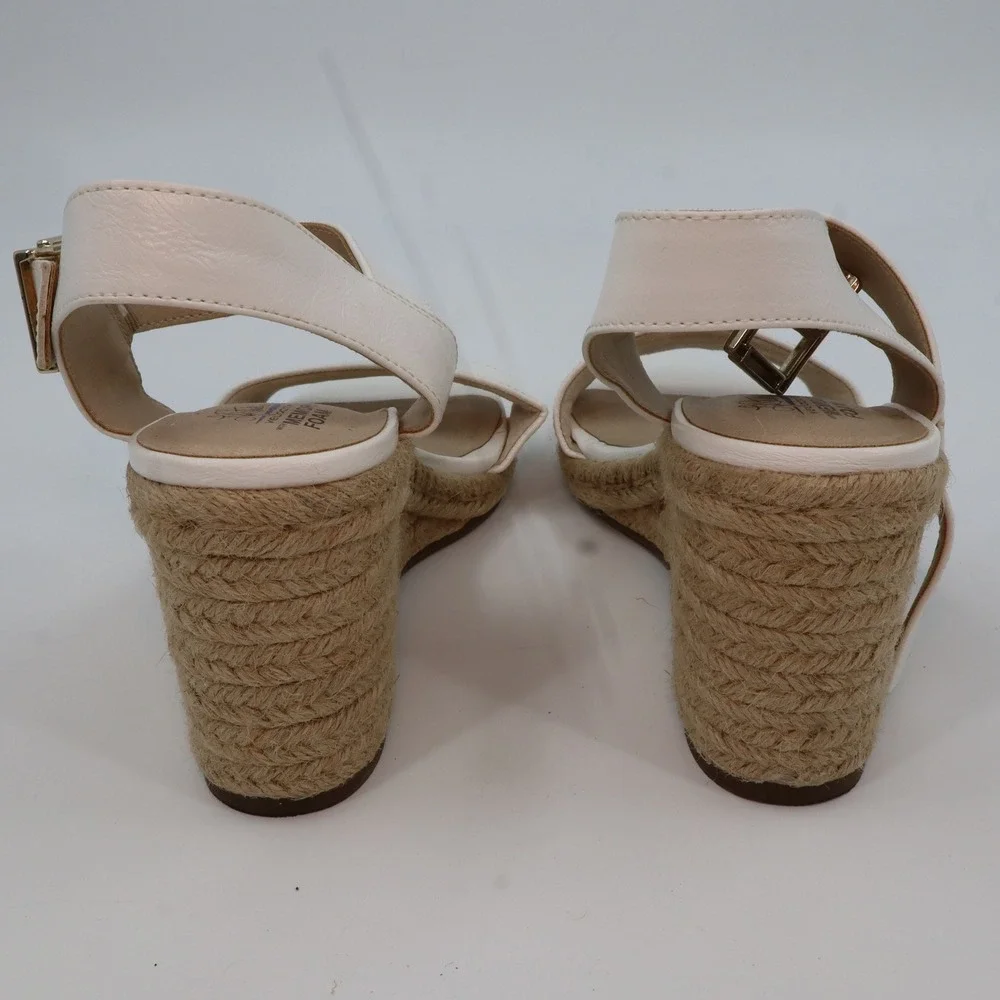 LifeStride Espadrille Wedge Sandals Womens 9.5 White Faux‎ Leather Ankle Strap